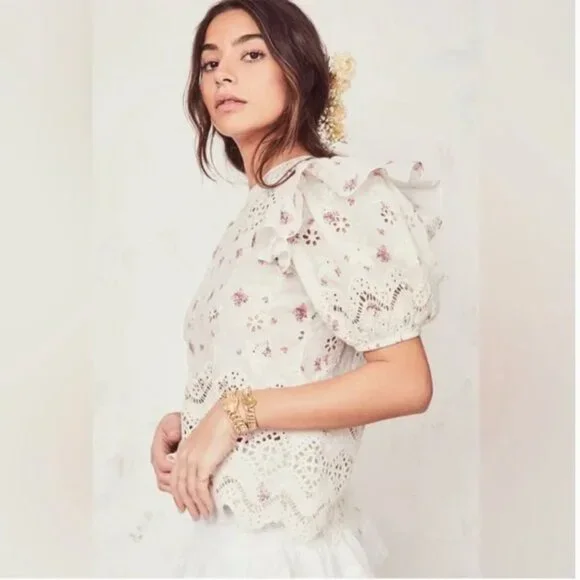 LoveShackFancy Tilda Top in French Cream XS - Picture 3 of 11